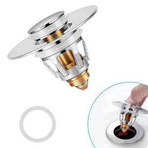 lot 42771 image: Universal Bathroom Sink Stopper with Hair Catcher, for 1.04-1.97 Inch Drain Hole, Spring Core Bathtub Drain Cover, Pop Up Sink Plug Basin Drain Strainer
