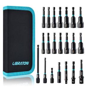 lot 42775 image: Libraton 21PCS Magnetic Nut Driver Set, Impact Drill Driver Bit Set 14, Metric and SAE Nut Driver, Impact Socket Adapters, Bit Holder, Quick-Release Extensions with Storage Bag