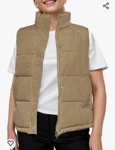 lot 42784 image: Puffer Vest Women Zip Up Sleeveless Puffy Womens Outerwear Vests Stand Collar Padded Gilet Jacket with Pockets . Small