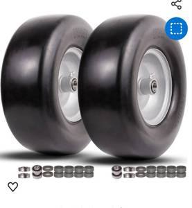lot 45780 image: 13x5.00-6 flat free tire and wheel,Front Zero-Turn Smooth Tire Assembly Replacement for Riding Lawn Mower Garden Tractor,with 34 &12 & 58 Precision bearings,3.25- 5.9 Center Hub (2 Pack)
