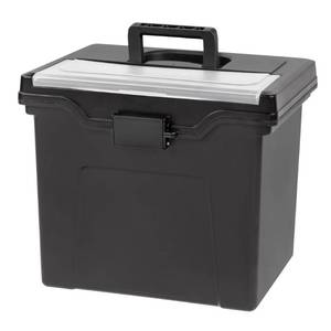 lot 45786 image: IRIS USA File Box Portable File Organizer Plastic File Box for Letter File w Organizer-Lid, BPA-Free Plastic Storage Organizer with Secure Buckle and Handle, Black 1 Pack