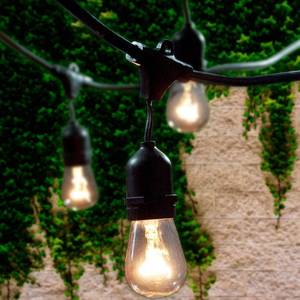 lot 45787 image: Lemontec Commercial Grade Outdoor String Lights with 15 Hanging Sockets - 48 Ft Black Weatherproof Cord Weatherproof Strand for Patio Garden Porch Backyard Party Deck Yard - S14 Black