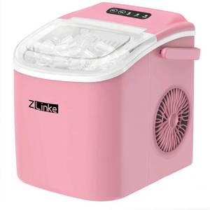 lot 45788 image: Countertop Ice Maker Machine, 6 Mins 9 Bullet Ice, 26.5lbs24Hrs, Portable Ice Maker Machine with Self-Cleaning, Ice Scoop, and Basket (Pink)