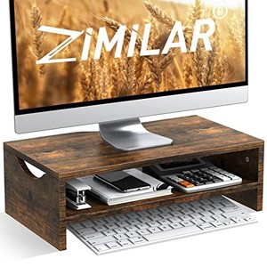 lot 45794 image: Zimilar Monitor Stand Riser, 2 Tiers Laptop Computer Monitor Riser for PC Screen, iMac, Desktop Wooden Screen Monitor Stand Riser with Storage for Home Office
