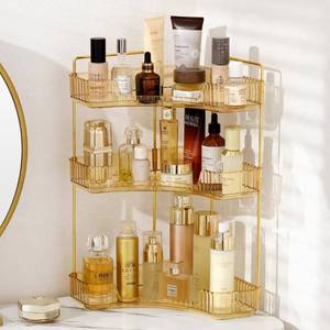 lot 45799 image: INVSSENE Corner Bathroom Countertop Organizer, Vanity Trays for Bathroom Counter, Makeup Organizer, Perfume Tray, Kitchen Spice Rack, Fits 90 Corner(Yellow, 3 Tiers)