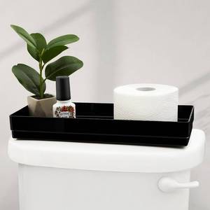 lot 45802 image: STORi Bathroom Tray Organizer 2pc Set Black  15 x 6 x 2 Rectangle Trays  Wide Plastic Makeup Vanity Storage Bins and Toilet Tank Tray  Includes Rubber Feet  Made in USA