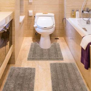 lot 45807 image: ACCUMTEK Striped Ultra Soft Thick Chenille Bath Rugs and Mats Dark Beige, Non Slip Bathroom Mats for Bathroom, Toilet, Bedroom, Kitchen