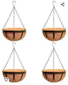 lot 45812 image: Outdoor Hanging Baskets for Plants (4 Pack, 10 Inch) Small and Cute Hanging Planters with Coco Liner, Metal Black Flat Iron Flower Pots for Deck Porch Patio Garden Balcony Outside Decoration