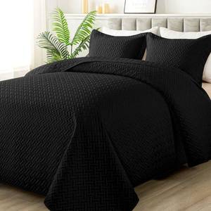 lot 45821 image: HYLEORY Quilt Set Full Queen Size - Soft Lightweight Quilts Summer Quilted Bedspreads - Reversible Coverlet Bedding Set for All Season 3 Piece (1 Quilt, 2 Pillow Shams) - Black