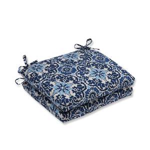 lot 45822 image: Pillow Perfect OutdoorIndoor Woodblock Prism Square Corner Seat Cushions, 2 Count (Pack of 1), Blue