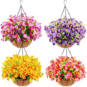 lot 45824 image: Lyrow 4 Pack Artificial Hanging Flowers in Basket Artificial Daisy Arrangement with 12 Inch Coconut Lining Realistic Artificial Hanging Plants for Outdoor Indoor Patio Lawn Garden Porch Decor
