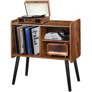 lot 45827 image: Possile Record Player Stand with Vinyl Record Storage, Mid-Century Turntable Stand for Living Room Bedroom Office, Record Player Table, Vinyl Holder Holds up to 100 Albums, Rustic Brown