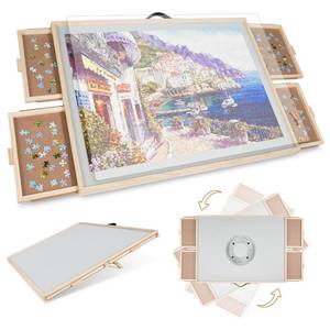 lot 45842 image: ALL4JIG 2-in-1 Tilting & Rotating Puzzle Board for Adults Gifts, Wooden Jigsaw Puzzle Table with 4 Drawers, Portable Puzzle Table with Lazy Susan and Cover, 26.4 x 34.4 for 1500 Pieces