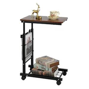 lot 45849 image: GadnRm Sofa End Table with Wheels Slide Under Sofa Table Overbed C Table with Four Wheels Adjustable Height End Table with Side Basket and Bottom Mesh Storage Design