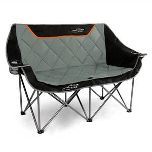 lot 45850 image: FAIR WIND Oversized Fully Padded Camping Chair Folding Loveseat Camping Couch Double Duo Chair Heavy Duty Quad Fold Chair Arm Chair with Cup Hold - Supports 650 LBS Black