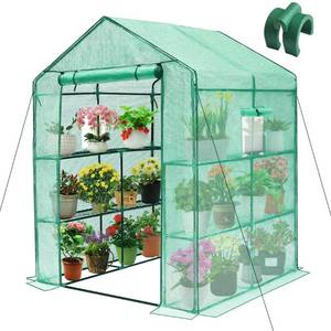 lot 45851 image: Greengro Greenhouse, 56 x 56 x 75 Greenhouses for Outdoors, Durable Green House Kit with Window, Thicken PE Cover, 3 Tiers 8 Shelves, Heavy Duty Walk in Green Houses for Indoor Backyard Outside