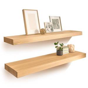lot 45858 image: Habudda Floating Shelves, Wooden Wall Shelf for Rustic Decor, Hanging Display Shelving for Bedroom Bathroom Kitchen Living Room, Natural Wood, Invisible Bracket, 23.6x6.7x1.6, 2-Pack