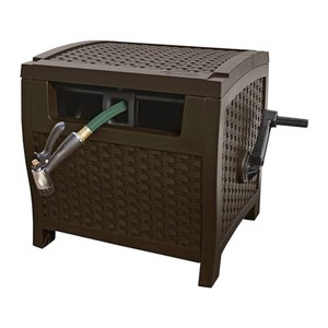 lot 45860 image: Suncast 175 ft. Wicker Style Resin Hose Hideaway with Hose Guide, Java, Mocha Brown