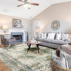 lot 45864 image: BESTSWEETIE 8x10 Area Rugs for Living Room Area Rug 8x10 Washable Rug Vintage Rug Area Rug for Bedroom Dinning Room No Pile Non Slip, GreenTealMulti