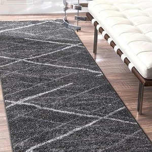 lot 45865 image: nuLOOM 2x10 Thigpen Contemporary Area Rug, Charcoal, Abstract Lines, Non-Slip Backing, Stain Resistant, For Bedroom, Dining Room, Living Room, Hallway, Office, Kitchen, Entryway