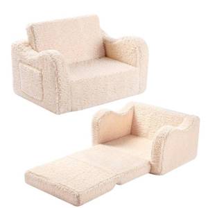lot 45875 image: MOMCAYWEX Kids Chairs for Toddler, 2-in-1 Toddler Soft Sherpa Couch Fold Out, Convertible Sofa to Lounger for Girls and Boys, Cream
