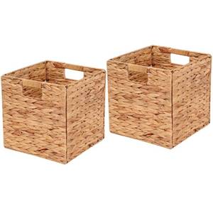 lot 45877 image: LYJWOO6D Wicker Storage Cubes Wicker Storage Baskets Rectangular Laundry Organizer Totes for Shelves,Foldable Handwoven Water Hyacinth Storage Baskets for Organizing Set of 2 Pcs,11x11x11inch
