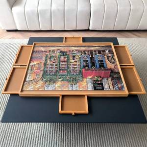 lot 45887 image: ENERIDIO Wooden Puzzle Table with 6 Drawers and Cover, Adult Portable Puzzle Board, 30 x 21 Jigsaw Puzzle Table, Used for Puzzle Storage and Sorting, can Hold 1000 Pieces