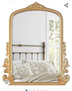 lot 45888 image: Antiqued Gold Mantel Mirror - Ornate Baroque Arch Wall Mirror-16 x 21 inches