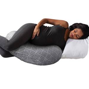 lot 45899 image: Boppy Cuddle Pregnancy Pillow, Gray Basket Weave, Comfy Body-conforming Hypoallergenic Fiber Fill and Easy-on Removable Cover, Contoured Design for Versatile Support from Pregnancy through Postpartum
