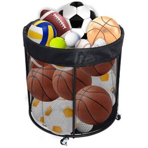 lot 45902 image: Ball Storage Cart Rolling Sports Ball Cart, Metal Garage Organizer Sports Equipment Organizer Ball Bin 48 Gals with Wheels for Garages, Playgroup, Gym and Schools