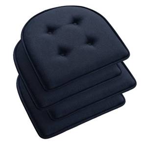lot 45903 image: downluxe Indoor Memory Foam Chair Cushions for Dining Chairs, Non-Slip Kitchen Chair Pads Tufted for Kitchen Table and Office Chairs, U-Shaped, 17 x 16 x 1.5, Navy, 4 Pack