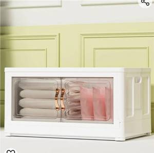 lot 45907 image: wookon Storage Bins with Lids -27Gal108QT Collapsible Storage Bins,Wardrobe Closet Organizer,27Gal108QTStackable Storage Bins, Foldable Plastic Storage Container with Door,Crate for Book Storage