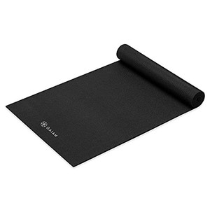 lot 45909 image: Gaiam Yoga Mat Premium Solid Color Non Slip Exercise & Fitness Mat for All Types of Yoga, Pilates & Floor Workouts, Black, 5mm , 68L x 24W x 5mm