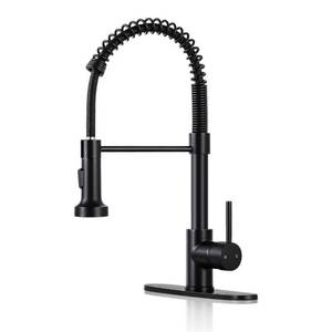 lot 45928 image: DJS Kitchen Faucets with Pull Down Sprayer Matte Black - Dual Mode Setting Single Handle 1 or 3 Holes Commercial Spring Kitchen Sink Faucet with Deck Plate for Farmhouse RV Vessel Basin