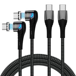 lot 68769 image: 100W USB C to USB C Magnetic Charging Cable (2 Pack, 5ft) Right Angle Magnetic Phone Charger 5A PD Fast Charge Cord for MacBook ProAir, iPad Pro, iPhone 15 Pro, Galaxy S23