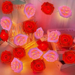 lot 68790 image: TURNMEON 7Ft 20 Led Valentines Rose Lights,Valentines Day Decor Red Pink Rose Fairy Lights Battery Operated Artificial Rose Flowers Garland Valentines Decoration Home Indoor Outdoor(Warm White)