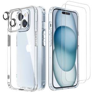 lot 68806 image: GLIMALL 5 in 1 Designed for iPhone 15 Clear Case with Screen Protector2 Pack Camera Lens Protector2 Pack, Military Grade Drop Protection Transparent Cover 6.1 Inch