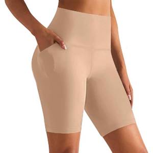 lot 68810 image: GROTEEN High Waisted Biker Shorts with Pockets for Women Yoga Workout Tummy Control Gym Running Shorts Leggings (Small-Medium, Shallow Apricot)