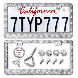 lot 68818 image: Newzon Bling Rhinestone Car License Plate Frames - Diamond Bedazzled Handcrafted Stainless Steel - Sparkly Glitter Crystal Caps for Men and Women (2 Pack, White)