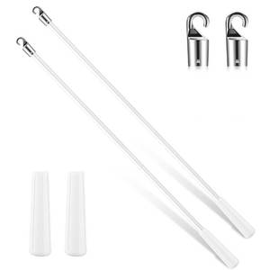 lot 68830 image: Bokon 2 Pieces White Fiberglass Blind Wand Vertical Blinds Replacement Parts Blinds Stick Replacement with Hook and Handle Curtain Stick Blind Tilt Wand for Window Opener Accessory (17 Inch)