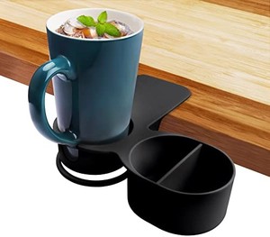 lot 68834 image: Kalolary Drinking Cup Holder Clip, New Type Chair and Table Bottle Cup Clip The DIY Glass Clamp Water Coffee Mug Holder Clip with Extra Storage Tray Design for Home & Office, Black