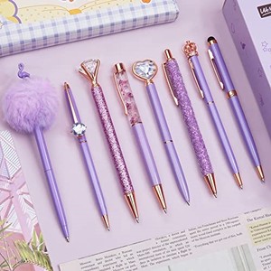 lot 68836 image: WEMATE 8Pcs Ballpoint Pens Set Purple Pens Set Purple Ballpoint Pen Bling in Black & Blue Metal Crystal Diamond Pen for Journaling Glitter Fancy Pens Gifts for Women Wedding Office