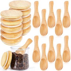 lot 68838 image: 20 Pcs Yogurt Jar Lids with Small Spoons Bamboo Jar Lids Set with Silicone Sealing Rings Wooden Spoons for Jars Wooden Mason Jar Lids Compatible with Oui Yogurt Wood Cookie Glass Storage Lids