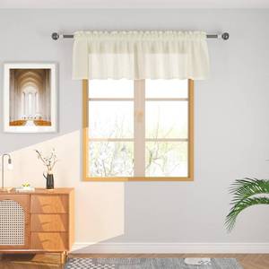 lot 69800 image: Ivory Valance 14 inch for Windows Sheer Short Small Mini Curtains Topper Open Weave Linen Textured Sheers Living Room Farmhouse Vintage Rustic Bedroom Door Kitchen Bathroom 1 Panel Rod Pocket 72x14