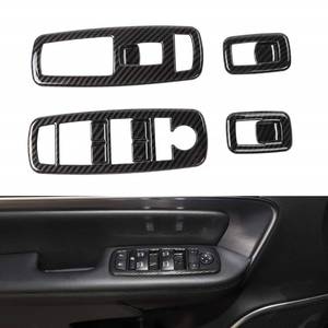lot 69803 image: JeCar Window Lift Switch Cover Interior Button Trim Kit for Jeep Grand Cherokee 2011-2020 & Jeep Cherokee 2014-2020, Carbon Fiber Texture