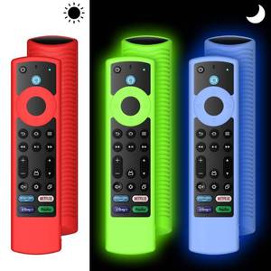 lot 69813 image: 2 Pack - Red and Green Only Toshiba & Insignia Fire TV Remote Cover NS-RCFNA-21 CT-RC1US-21 CT95018 FireTV Alexa Voice Remote for Omni Series 4-Series Smart TV Silicone Protective Sleeve with Lanyards Glow in Dark