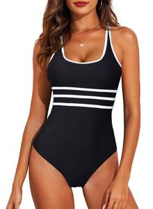 lot 69817 image: Aleumdr Womens Color Block One Piece Athletic Swimsuit Sports Training Cheeky High Cut Bathing Suits Black Large