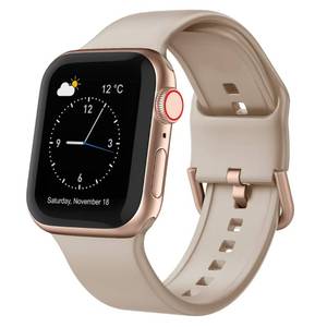 lot 69829 image: Sport Band Compatible with Apple Watch Bands 41mm 40mm 38mm, Soft Silicone Wristbands Replacement Strap with Classic Clasp for iWatch Series 9 SE 8 7 6 5 4 3 2 1 for Women Men, Milk Tea