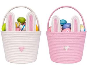 lot 69845 image: CubesLand Easter Baskets Easter Bunny Basket Empty Easter Buckets for Kids, Easter Egg Hunt Basket Bags Stable Soft Easter Gifts Basket for Girls Baby Kids Children 9.8 x 7.8 x 7.8 2-Piece
