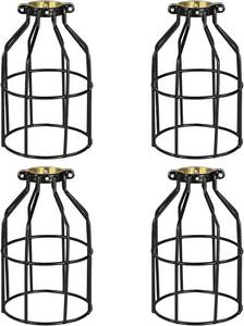 lot 69860 image: Simple Deluxe Metal Bulb Guard Lamp Cage, Adjustable Industrial Clamp for 1.41-1.7 Lamp Base, Pendant, Farmhouse Light Fixture, Vintage Lamp Shades, 4 Pack, Black